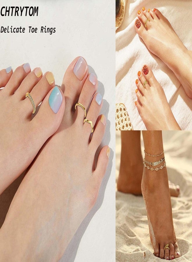 CHTRYTOM 6PCS Toe Rings for Women 18K Gold Silver Toe Ring Set Adjustable Non Tarnish Band Simple Beach Foot Jewelry for Summer - Image 5